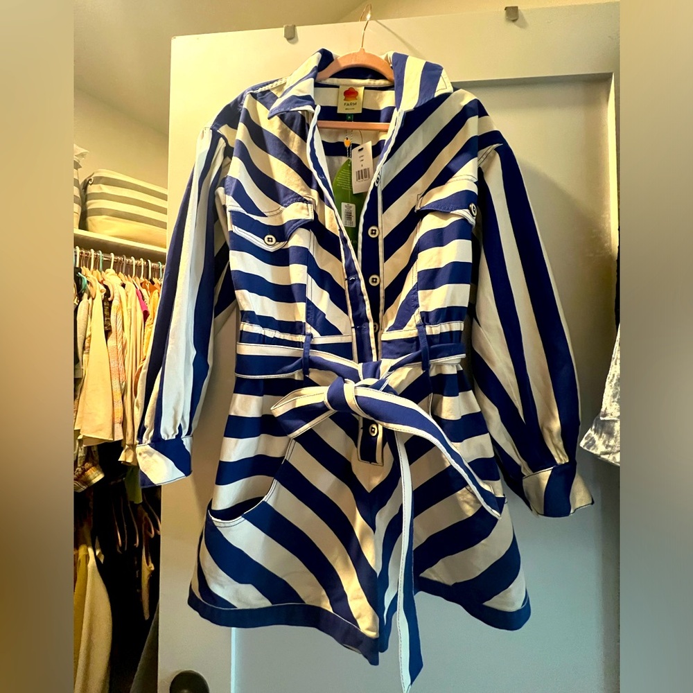 FARM Rio Navy and White Striped Tie-Waist Jumpsuit Romper